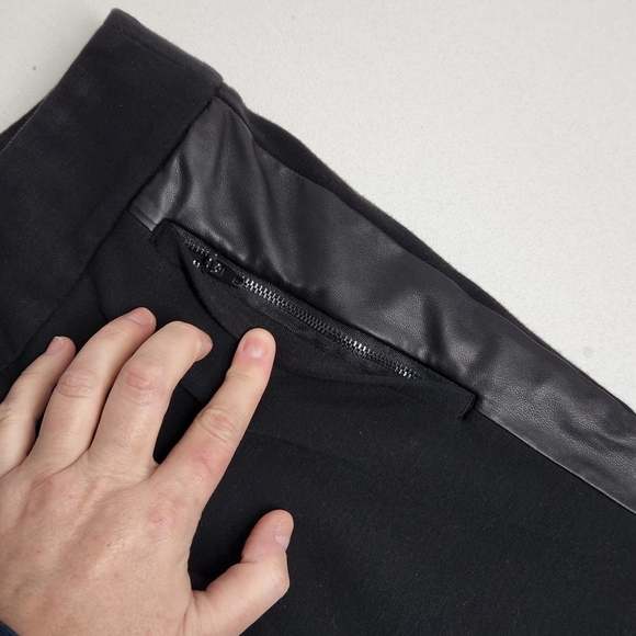 Loft ponte stretch pants faux leather tuxedo stripe black 6 - Picture 7 of 16